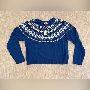 New Tommy Jeans Hilfiger Sweater Women's Size Large Blue Argyle Wool Fair Isle